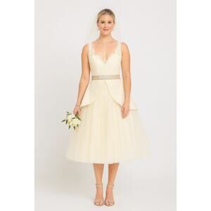 Mikael D Tulle Peplum Bridal Gown 10 Ivory NWT